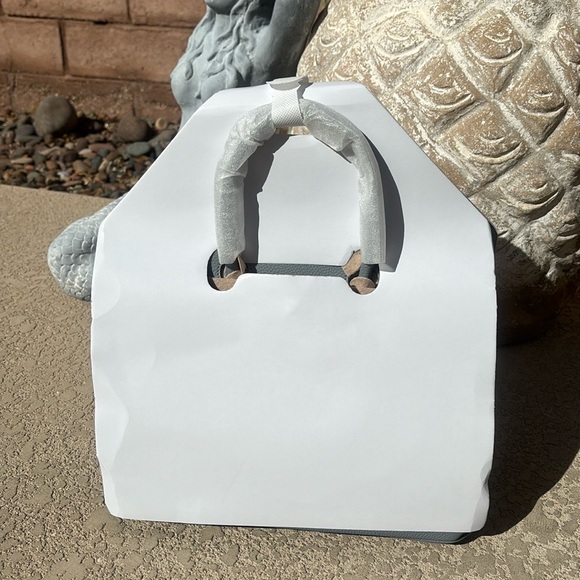 Light Blue Leather Handbag Satchel Gold Tone Hardware Double Handles NEW - Picture 2 of 13